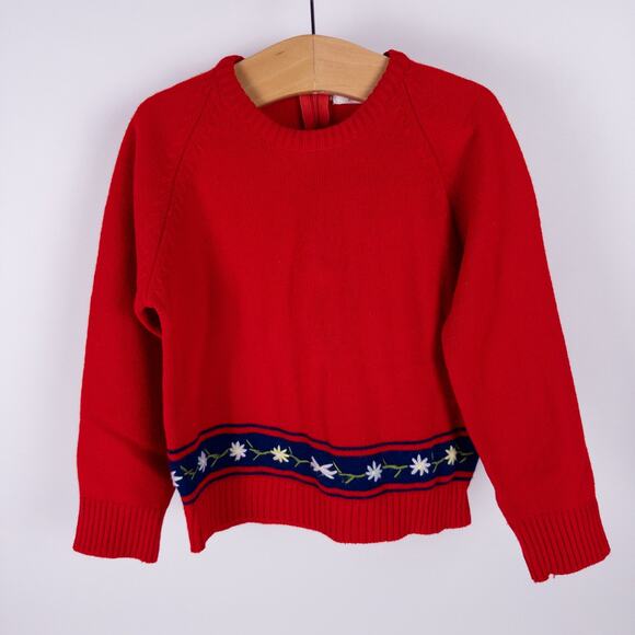Vintage Saks Fifth Avenue Knit Holiday Floral Embroidered Sweater‎ Red Kids Sz 3 - Picture 1 of 10